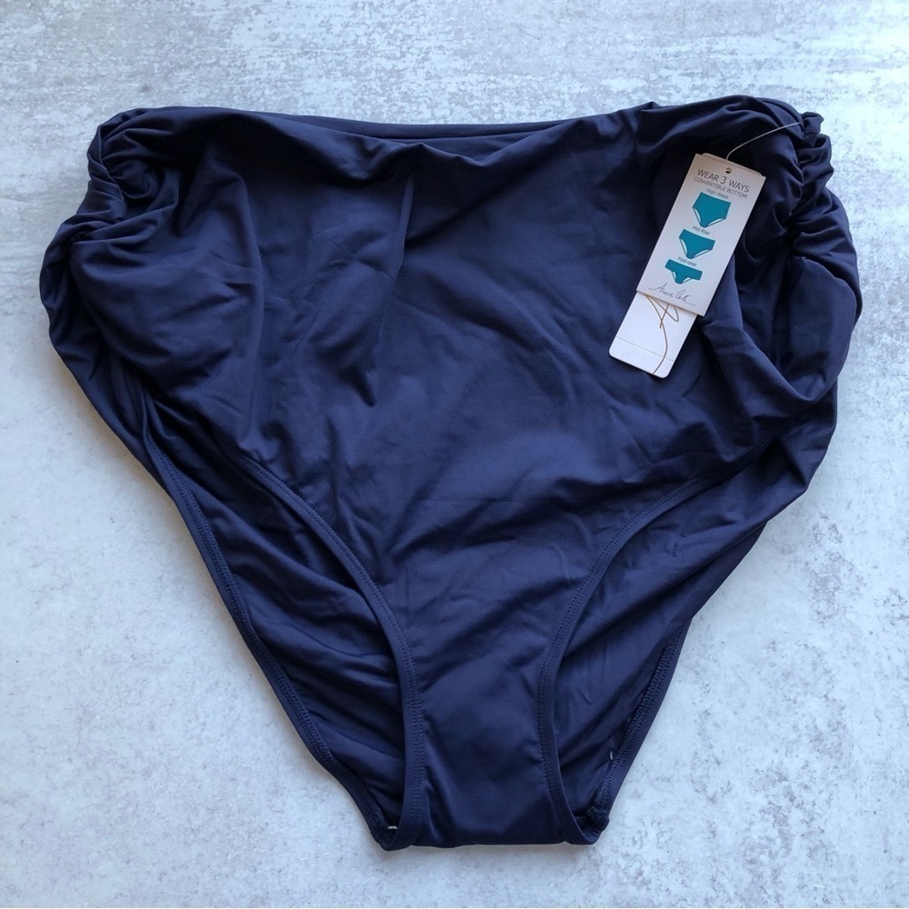 Anne Cole Convertible High Waist Bikini Bottom Navy 3-Way Swim Bottom NWT 20W